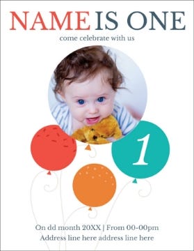 Picture of Balloon Bash First Birthday - 5.5" x 4"