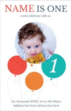 Picture of Balloon Bash First Birthday - 7.2" x 4.6"